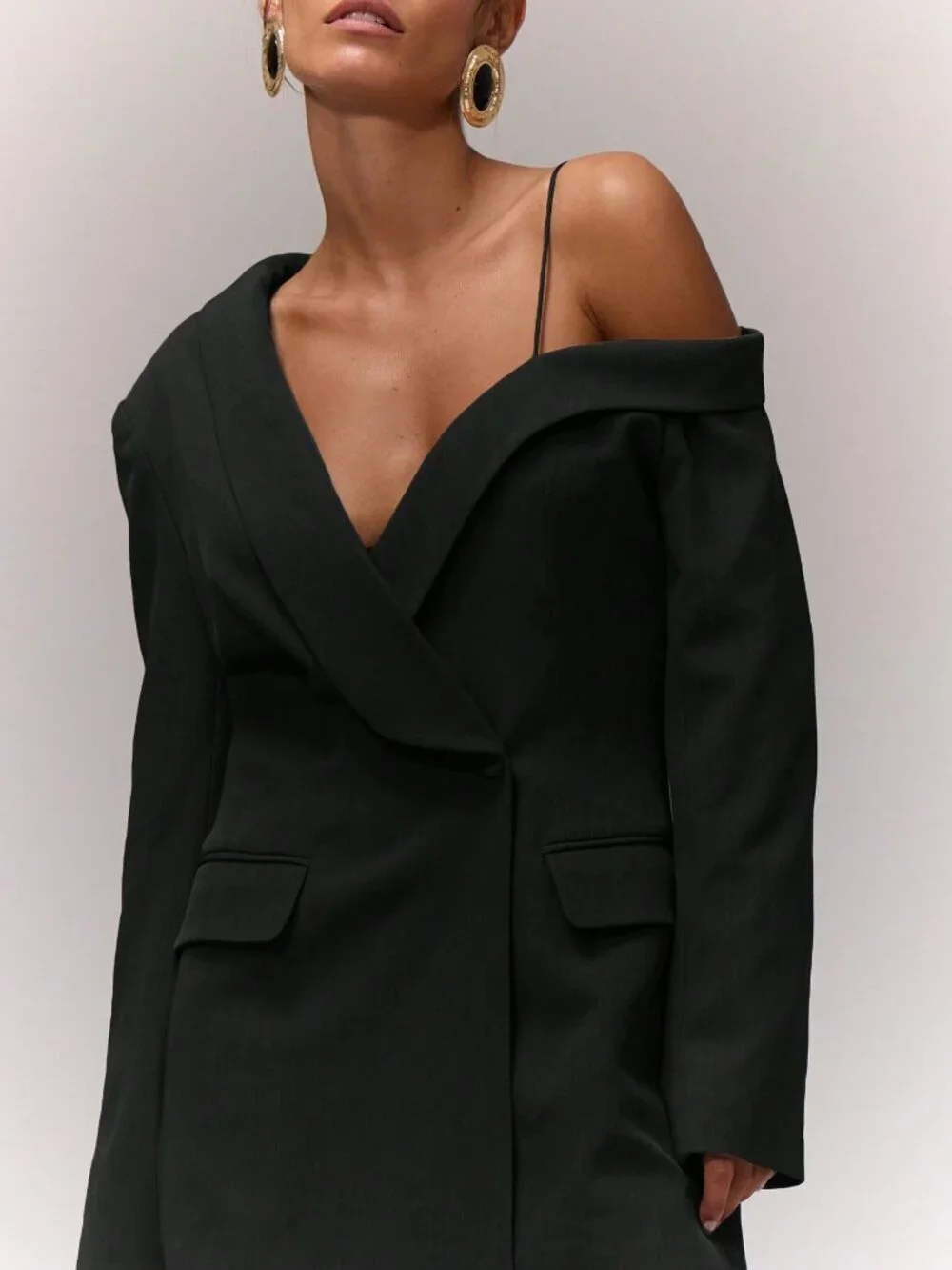 Black Elegant Women's Asymmetric Mini Blazer Dress